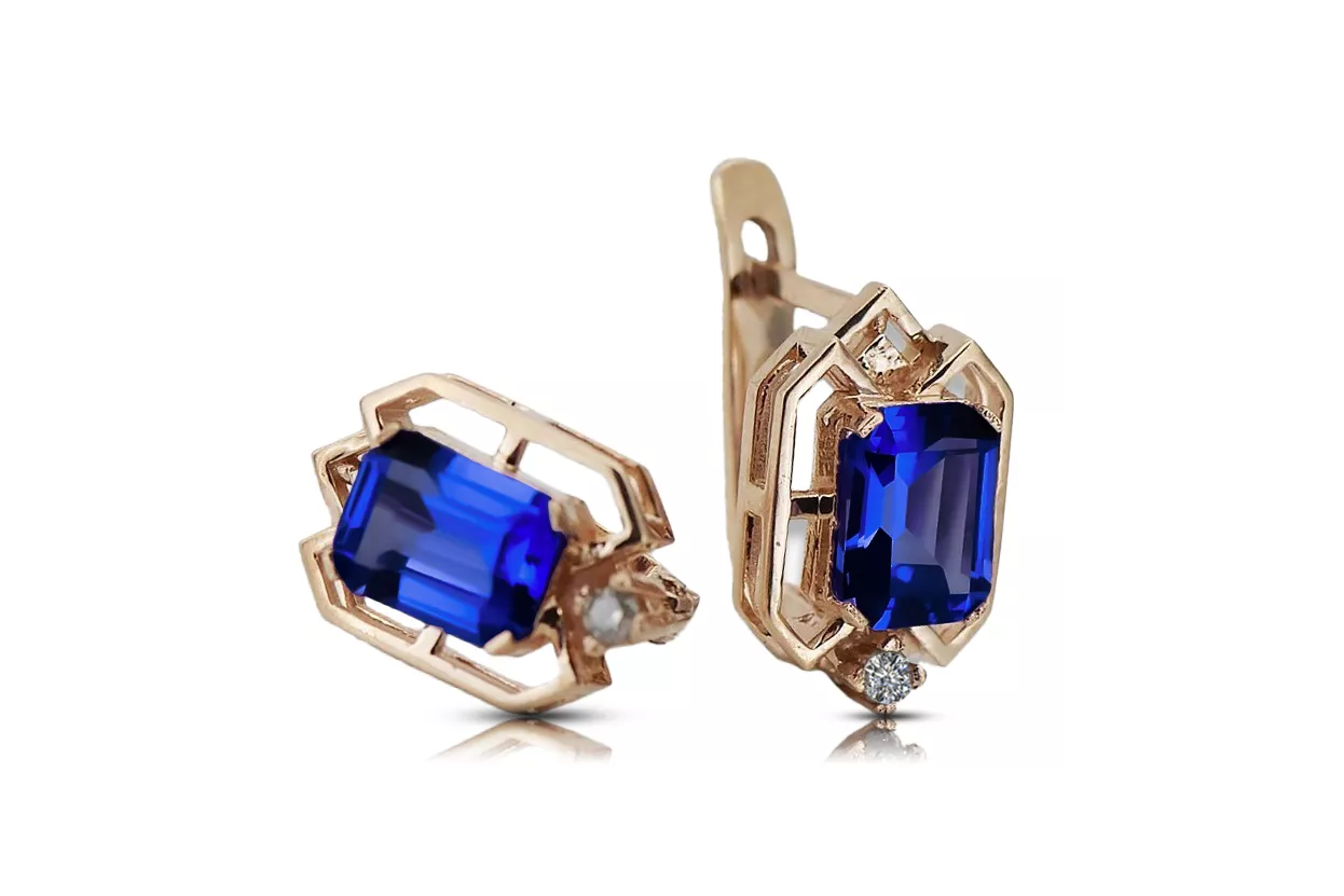 Originalus 14k rožinio aukso vintage Szafir Auskarai Vintažinis stilius vec020r Originalus 14k rožinio aukso vintage Szafir Auskarai Vintažinis stilius vec020r