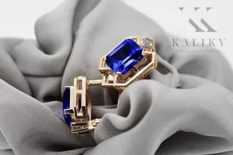Сапфір діаманти Вінтажні сережки ремесла оригінальні 14K Рожеве золото vec020r