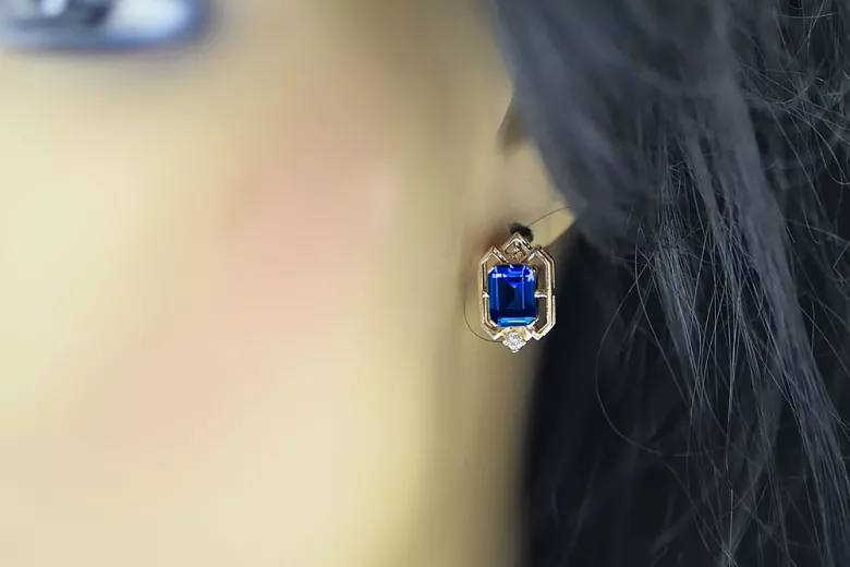 Sapphire diamonds Vintage Earrings craft Original 14K Rose Gold vec020r