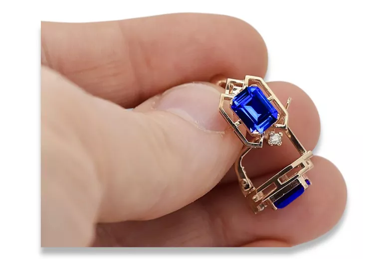 Originalus 14k rožinio aukso vintage Szafir Auskarai Vintažinis stilius vec020r