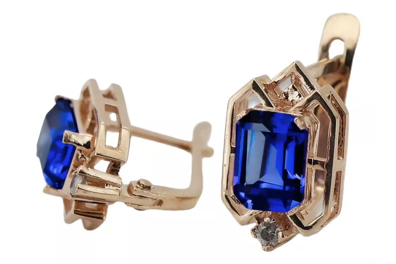 Originalus 14k rožinio aukso vintage Szafir Auskarai Vintažinis stilius vec020r