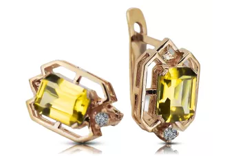 Gelbe Peridot Diamanten Vintage Ohrringe Handwerk Original 14K Rose Gold vec020r