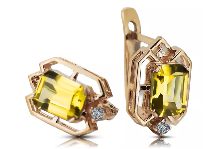 Geltonųjų peridotų deimantai Vintažiniai auskarai su originaliais 14 karatų rožinio aukso auskarais vec020r