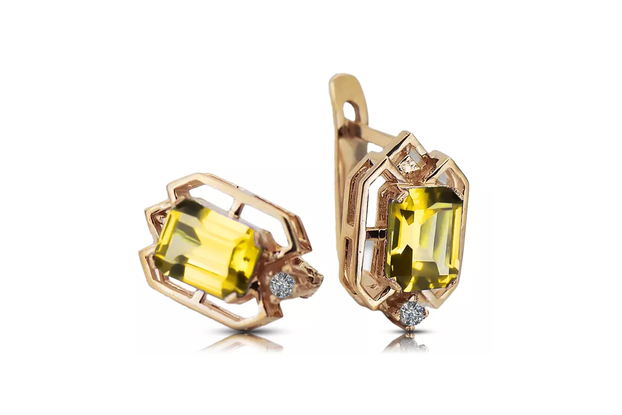 Geltonųjų peridotų deimantai Vintažiniai auskarai su originaliais 14 karatų rožinio aukso auskarais vec020r Geltonųjų peridotų deimantai Vintažiniai auskarai su originaliais 14 karatų rožinio aukso auskarais vec020r