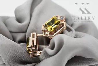 Yellow peridot diamonds Vintage Earrings craft Original 14K Rose Gold vec020r