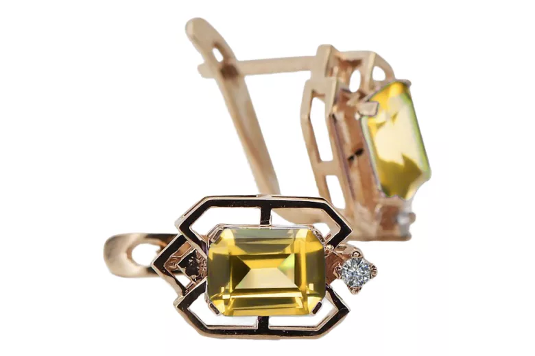 Geltonųjų peridotų deimantai Vintažiniai auskarai su originaliais 14 karatų rožinio aukso auskarais vec020r