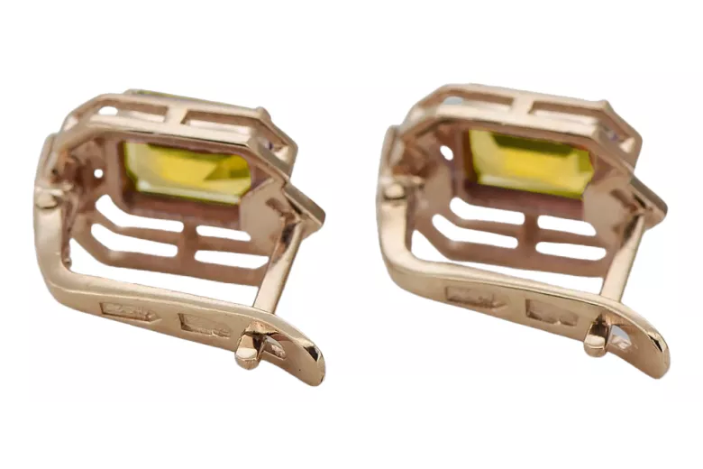 Yellow peridot diamonds Vintage Earrings craft Original 14K Rose Gold vec020r