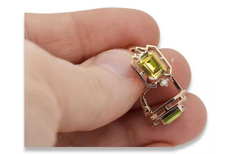 Geltonųjų peridotų deimantai Vintažiniai auskarai su originaliais 14 karatų rožinio aukso auskarais vec020r