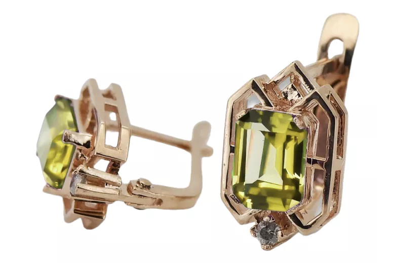 Yellow peridot diamonds Vintage Earrings craft Original 14K Rose Gold vec020r