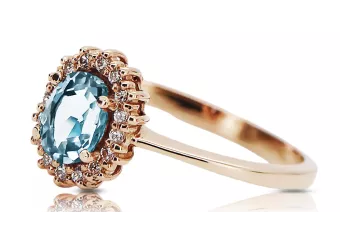 Винтидж бижута Пръстен Аквамарин Оригинално ретро 14k розово злато crc009r