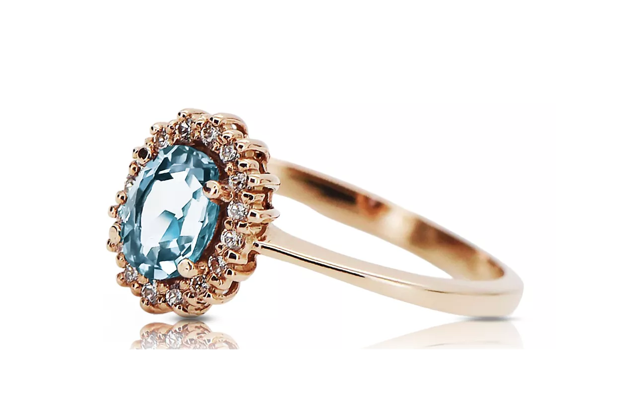 Originales Vintage-Roségold aus 14 Karat Aquamarin Ring Vintage Handwerk crc009r Originales Vintage-Roségold aus 14 Karat Aquamarin Ring Vintage Handwerk crc009r