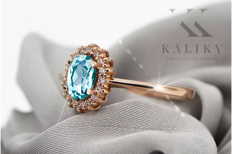 Aquamarine Original Vintage 14K Rose Gold Ring Vintage craft crc009r