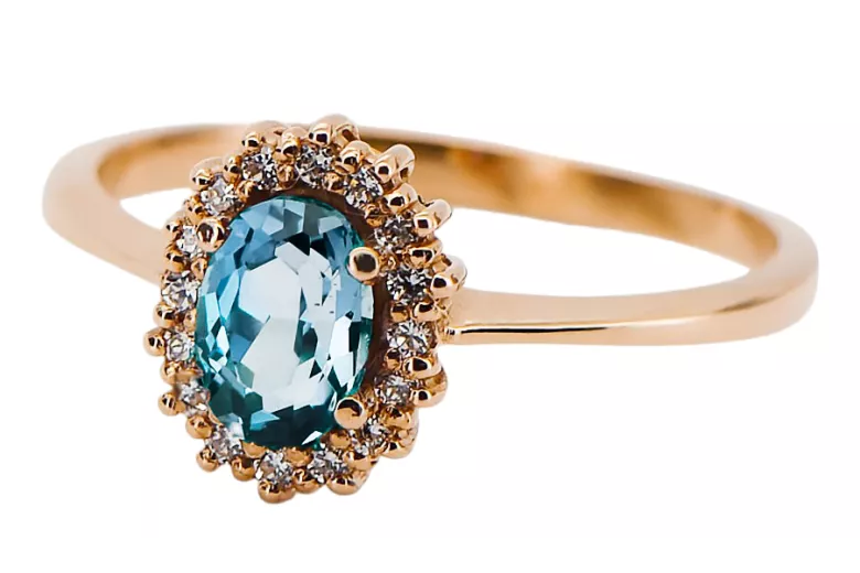 Originales Vintage-Roségold aus 14 Karat Aquamarin Ring Vintage Handwerk crc009r