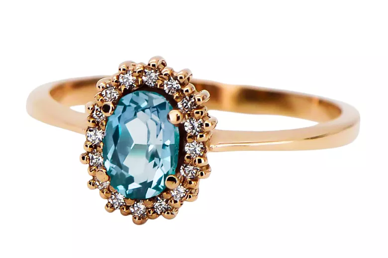 Originales Vintage-Roségold aus 14 Karat Aquamarin Ring Vintage Handwerk crc009r