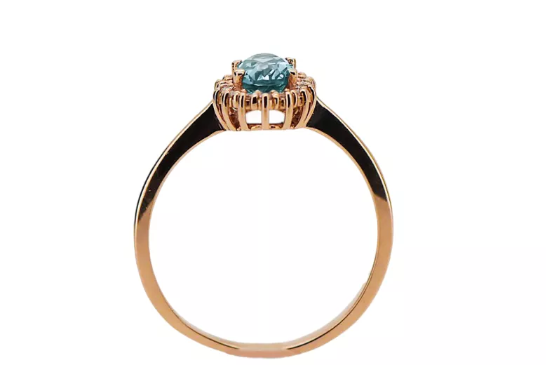 Anneau Artisanat vintage Aigue-marine Or rose 14 carats vintage d'origine crc009r