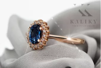 Ring Sapphire Original Vintage 14k s růžovými zlaté vinobraní CRC009