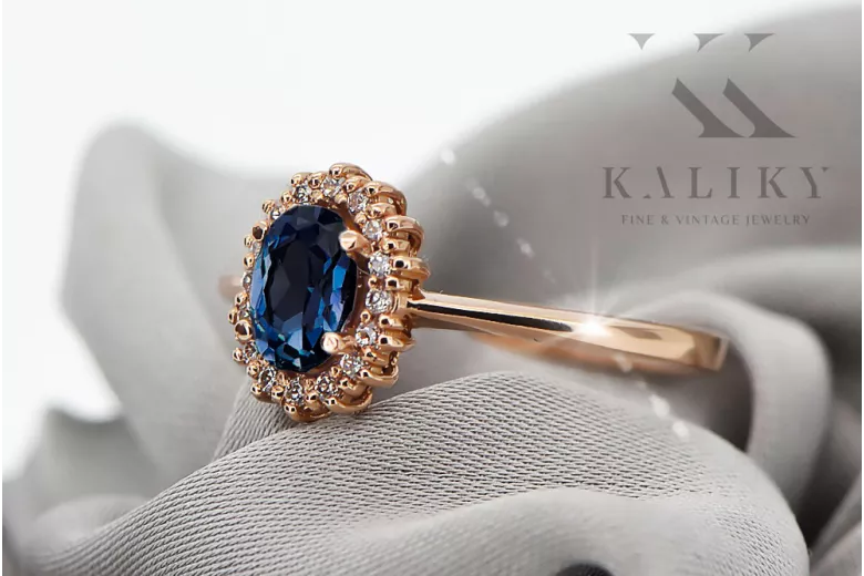 Originalus 14k rožinio aukso vintage Sapyras Žiedas Vintažinis stilius crc009r