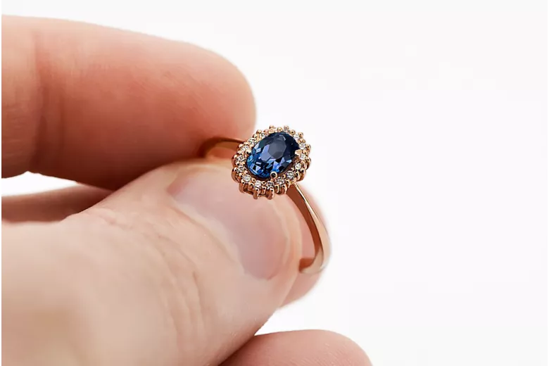 Originalus 14k rožinio aukso vintage Sapyras Žiedas Vintažinis stilius crc009r