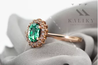 Оригинално ретро 14k розово злато Смарагд Пръстен Винтидж крафт crc009r