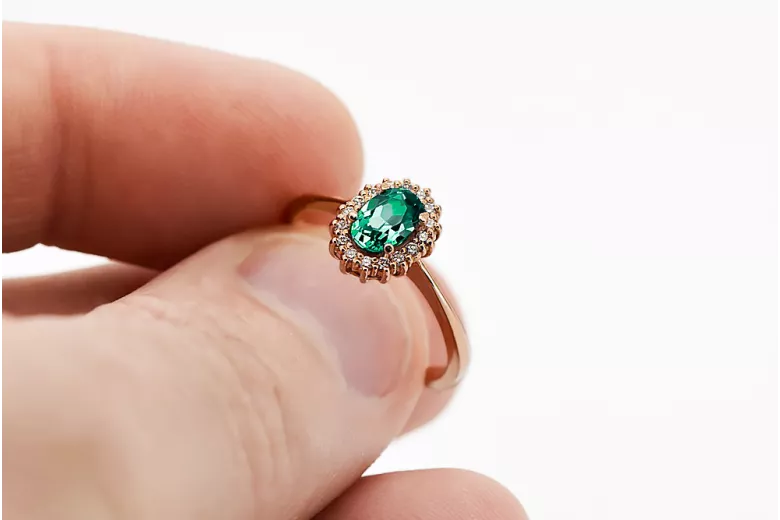 Anneau Émeraude Or rose 14 carats vintage d'origine Vintage crc009r
