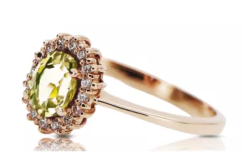 Artesanía vintage Anillo Peridoto amarillo Oro rosa antiguo original de 14k crc009r