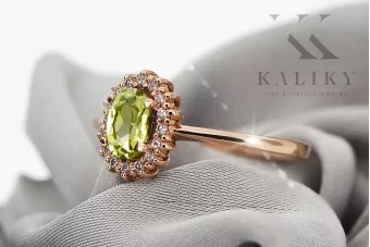 Ring Vintage Schmuck Gelber Peridot Originales Vintage-Roségold aus 14 Karat crc009r