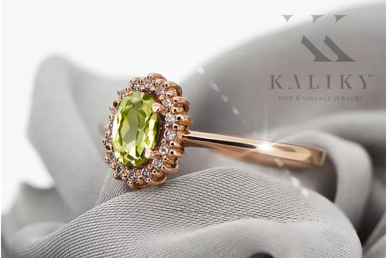 Original Vintage 14K Rose Gold Yellow Peridot Ring Vintage crc009r