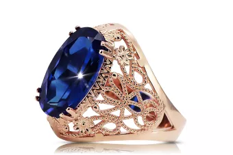 Oryginalny wyrób Vintage 14k z różowego złota Szafir Pierścionek Vintage vrc074r