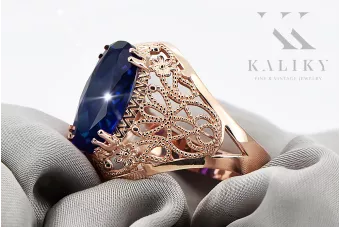 Оригинальное винтажное розовое золото 14 карат Сапфир Кольцо Винтаж стиль vrc074r