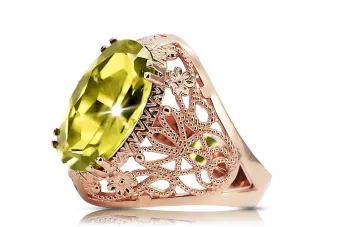 Peridot galben Original vintage din aur roz de 14k Inel Stil Vintage vrc074r