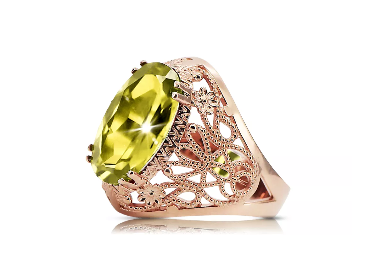 Peridot galben Original vintage din aur roz de 14k Inel Stil Vintage vrc074r