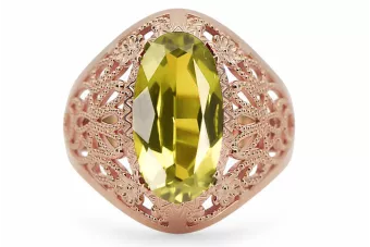 Žiedas Geltonasis peridotas Originalus 14k rožinio aukso vintage Vintažinis stilius vrc074r
