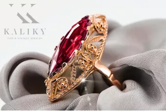 Rubinas Originalus 14k rožinio aukso vintage Žiedas Vintažiniai amatai vrc005r