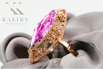 Originalus 14k rožinio aukso vintage Ametistas Žiedas Vintage vrc005r