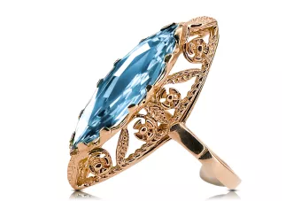 Aigue-marine Or rose 14 carats vintage d'origine Anneau Vintage vrc005r