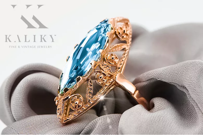 Aquamarine Original Vintage 14K Rose Gold Ring Vintage style vrc005r