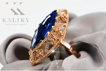 Anillo Artesanía vintage Zafiro Oro rosa antiguo original de 14k vrc005r