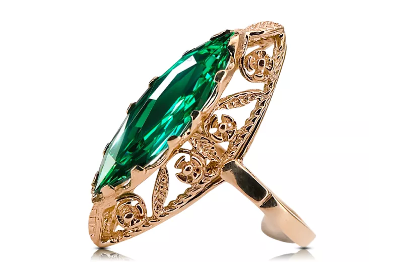 Emerald Original Vintage 14K Rose Gold Ring Vintage Jewlery vrc005r