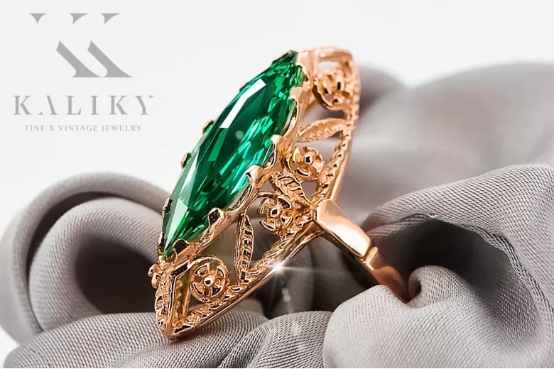 Emerald Original Vintage 14K Rose Gold Ring Vintage Jewlery vrc005r