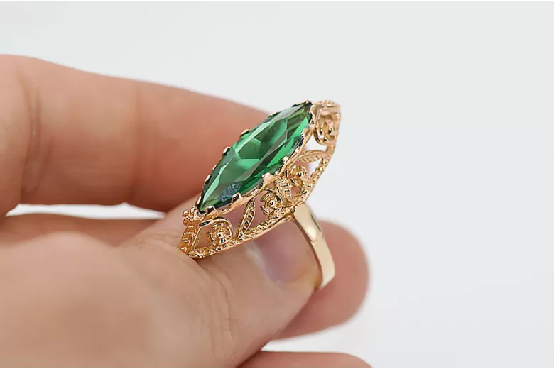 Emerald Original Vintage 14K Rose Gold Ring Vintage Jewlery vrc005r