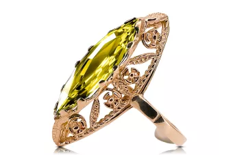 Žiedas Geltonasis peridotas Originalus 14k rožinio aukso vintage Vintažinis stilius vrc005r
