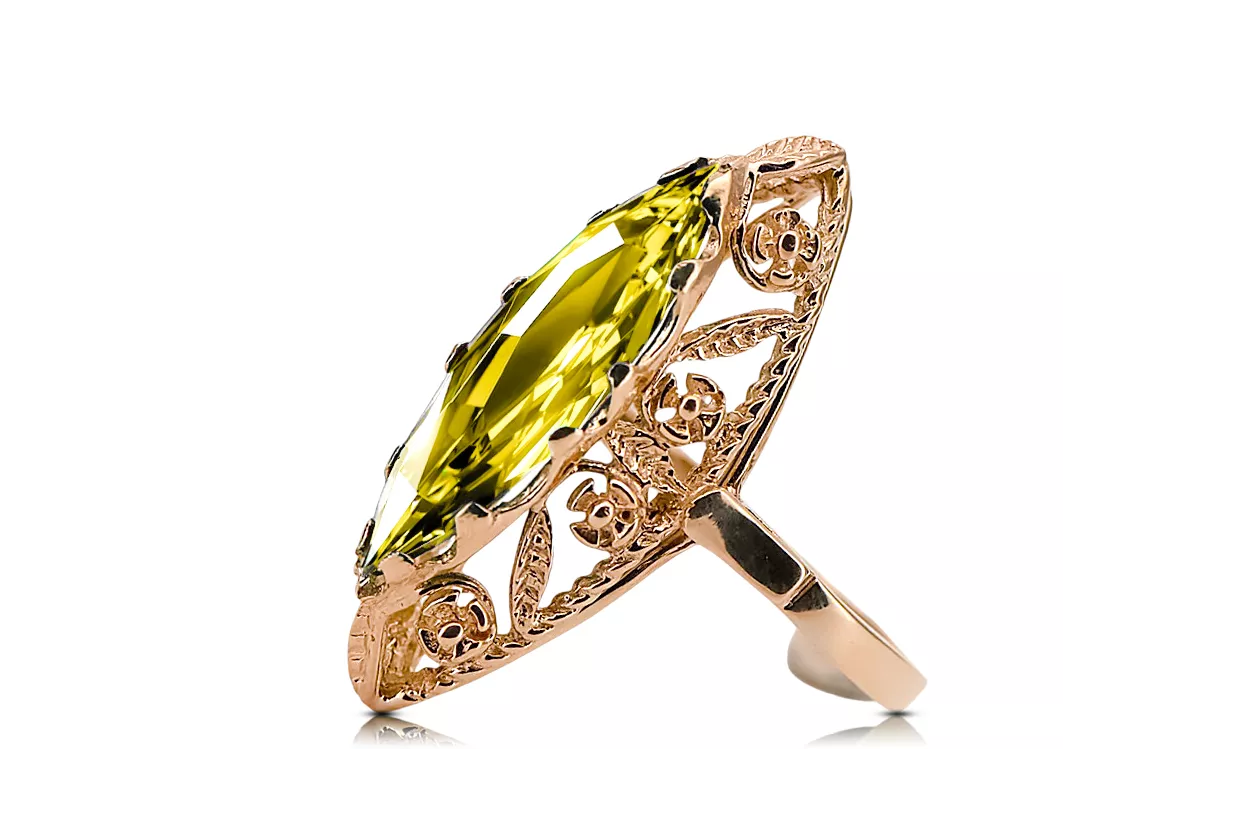 Yellow Peridot Original Vintage 14K Rose Gold Ring Vintage craft vrc005r Yellow Peridot Original Vintage 14K Rose Gold Ring Vintage craft vrc005r