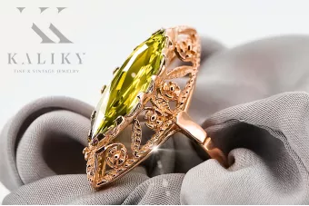 Кольцо Винтаж украшения Желтый перидот Оригинальное винтажное розовое золото 14 карат vrc005r