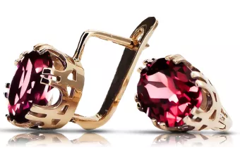 Oro rosa antiguo original de 14k Rubí Pendientes Estilo vintage vec016r