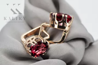 Oro rosa antiguo original de 14k Rubí Pendientes Estilo vintage vec016r