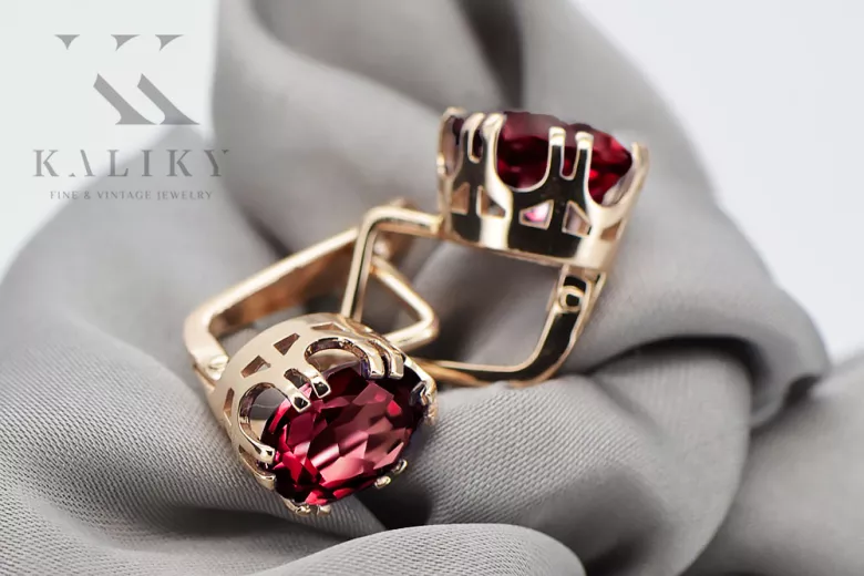 Vintage Jewlery Earrings Ruby Original Vintage 14K Rose Gold vec016r
