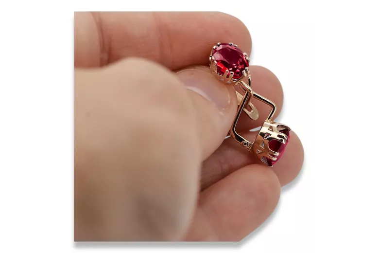 Oro rosa antiguo original de 14k Rubí Pendientes Estilo vintage vec016r