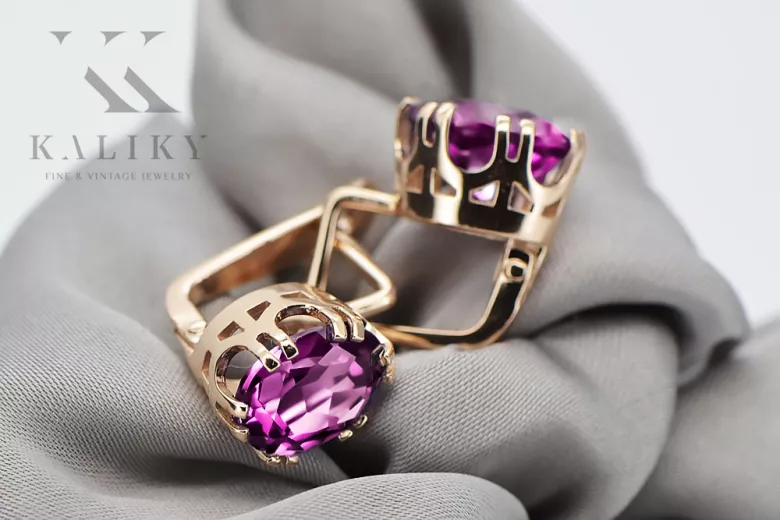 Ohrringe Amethyst Originales Vintage-Roségold aus 14 Karat Vintage Handwerk vec016r
