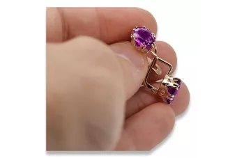 Pendientes Joyería vintage Amatista Oro rosa antiguo original de 14k vec016r