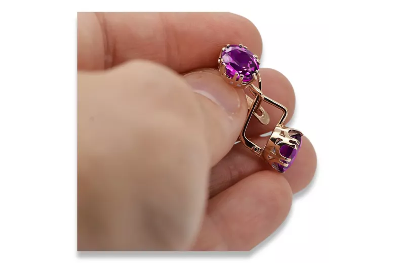 Amethyst Original Vintage 14K Rose Gold Earrings Vintage Jewlery vec016r
